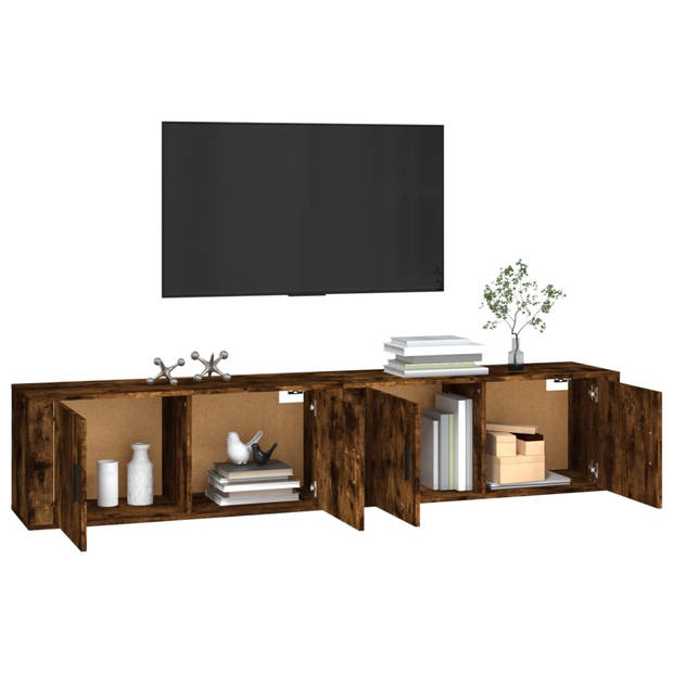 The Living Store TV-wandmeubel - Gerookt eiken - 100 x 34.5 x 40 cm - 2 stuks