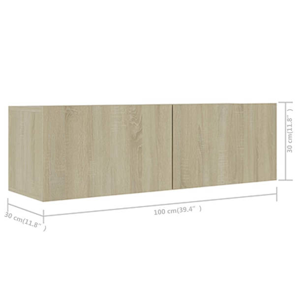 The Living Store TV-meubelset Sonoma Eiken - 4x 100x30x30 cm + 2x 30.5x30x30 cm - Bevestiging aan muur - Stereokasten -