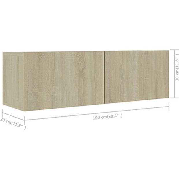 The Living Store TV-meubelset Sonoma Eiken - 4x 100x30x30 cm + 2x 30.5x30x30 cm - Bevestiging aan muur - Stereokasten -