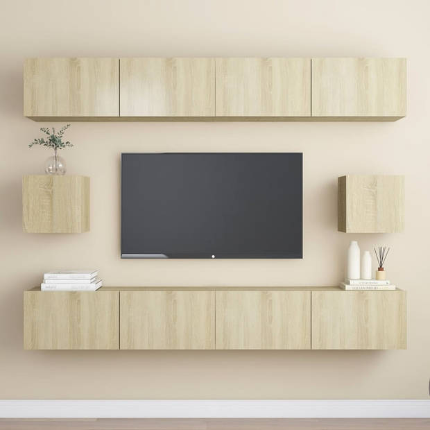 The Living Store TV-meubelset Sonoma Eiken - 4x 100x30x30 cm + 2x 30.5x30x30 cm - Bevestiging aan muur - Stereokasten -