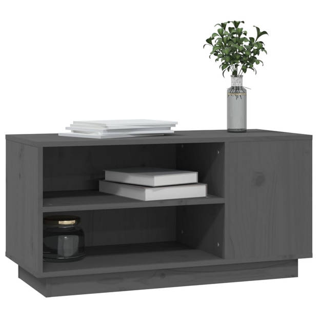 The Living Store Stereokast - Houten TV-kast - Grijs - 80x35x40.5 cm