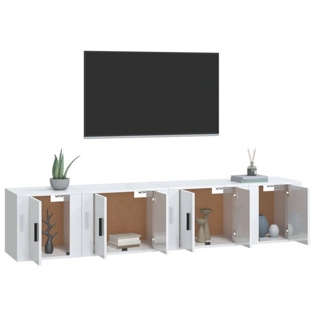 The Living Store TV-meubel set - Klassiek - praktisch en trendy design - Hoogglans wit - Gemaakt van bewerkt hout -