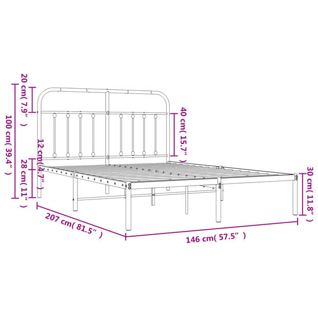 vidaXL Bedframe met hoofdbord metaal wit 140x200 cm