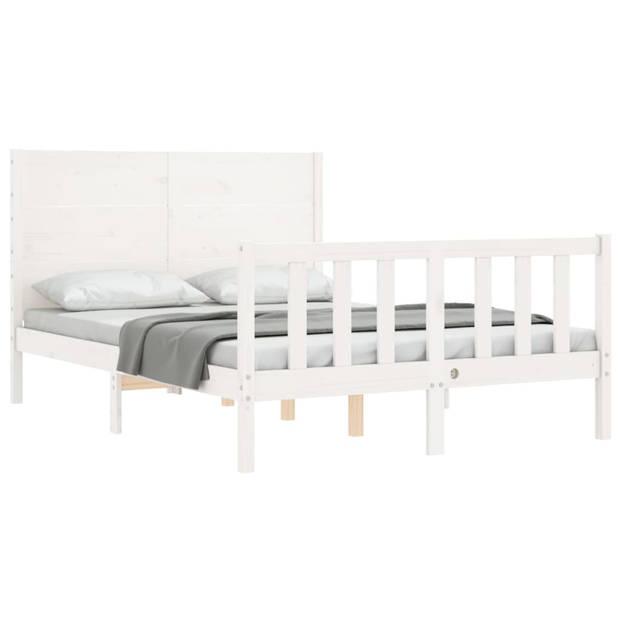 vidaXL Bedframe met hoofdbord massief hout wit 140x200 cm