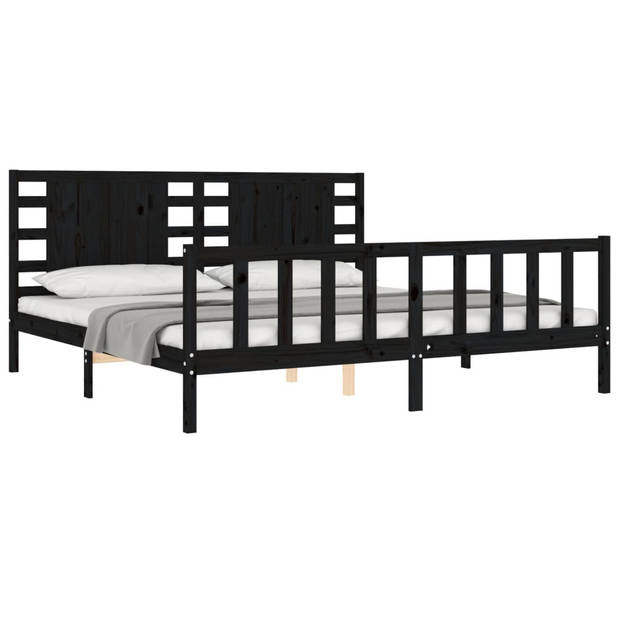 vidaXL Bedframe met hoofdbord massief hout zwart 200x200 cm