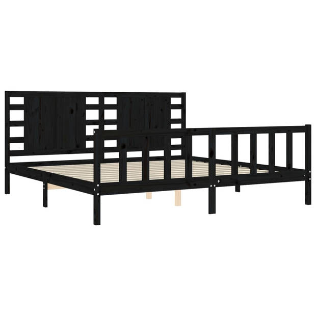 vidaXL Bedframe met hoofdbord massief hout zwart 200x200 cm