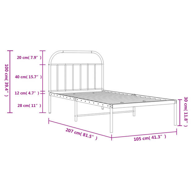 vidaXL Bedframe met hoofdbord metaal zwart 100x200 cm