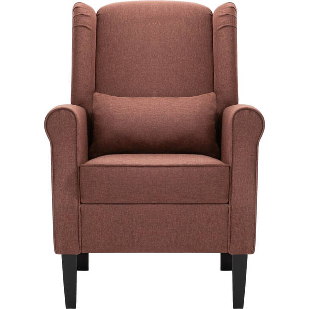 The Living Store Armstoel - Fauteuil - Bruin - 68x73x101 cm - Houten frame - stoffen bekleding