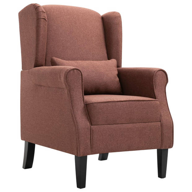 The Living Store Armstoel - Fauteuil - Bruin - 68x73x101 cm - Houten frame - stoffen bekleding