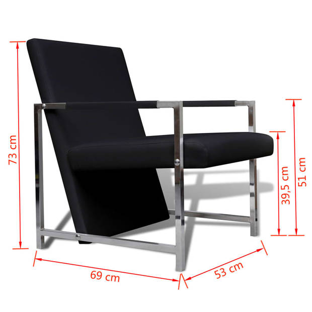 The Living Store Armstoel - Modern - Fauteuil - 53 x 69 x 73 cm - Zwart