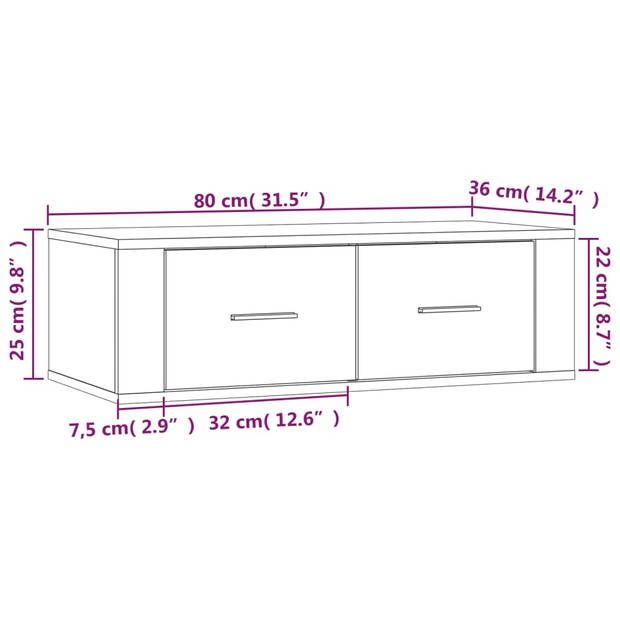 vidaXL Tv-hangmeubel 80x36x25 cm bewerkt hout grijs sonoma eikenkleur