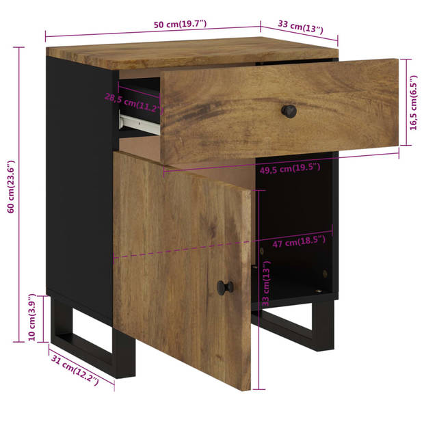 vidaXL Nachtkastjes 50x33x60 cm massief mangohout en bewerkt hout