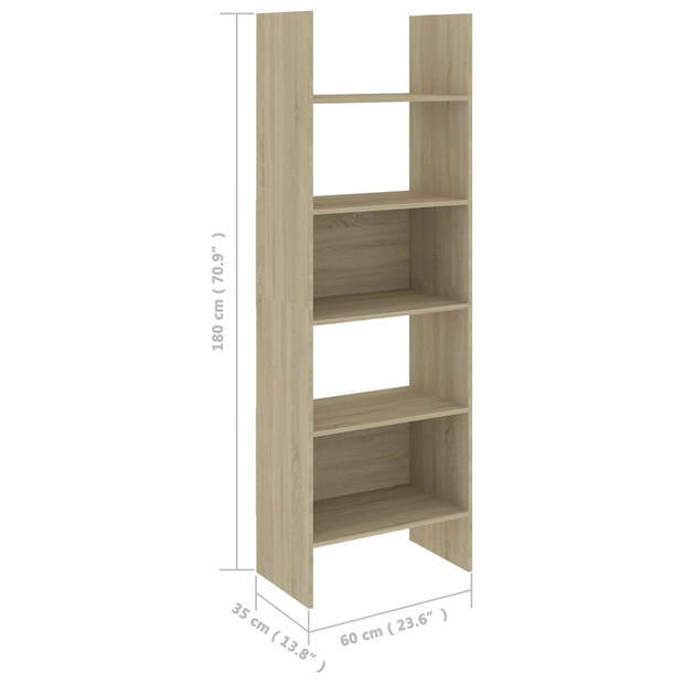 The Living Store Opbergkast Sonoma Eiken - 60 x 35 x 180 cm - 5 ruime vakken