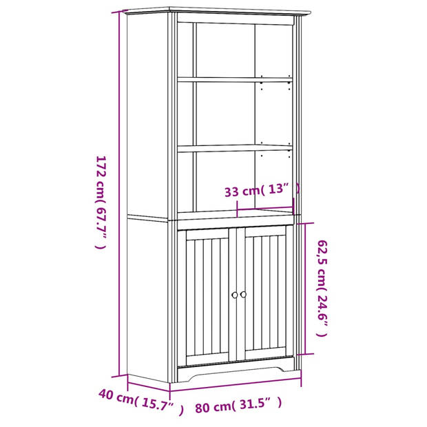 The Living Store Boekenkast - BODO - Wit - 80x40x172 cm - Massief grenenhout