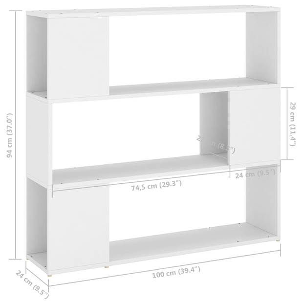 vidaXL Boekenkast/kamerscherm 100x24x94 cm wit