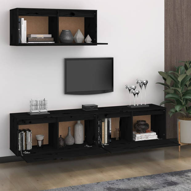 The Living Store TV-meubel - Klassieke televisiekast - Massief grenenhout - 80x30x35cm - Zwart