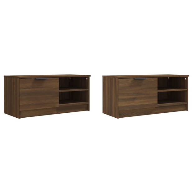 The Living Store TV-meubel - Bruineiken - 80 x 35 x 36.5 cm - Stereokast met opbergruimte