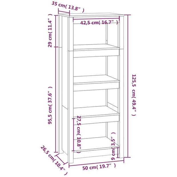 The Living Store Boekenkast Grenenhout 50x35x125.5 cm - Zwart