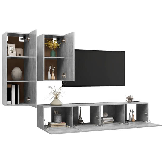 The Living Store TV-meubelset Betongrijs - spaanplaat - 30.5 x 30 x 90 cm - 30.5 x 30 x 60 cm - 80 x 30 x 30 cm