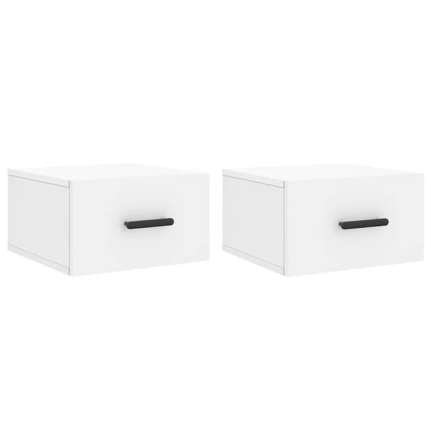 The Living Store Wandnachtkastjes - Set van 2 - Wit - 35x35x20 cm (BxDxH) - Bewerkt hout