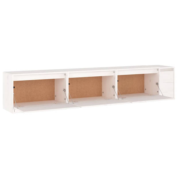 The Living Store TV-meubel Wit Massief Grenenhout - 60 x 30 x 35 cm - Set van 3