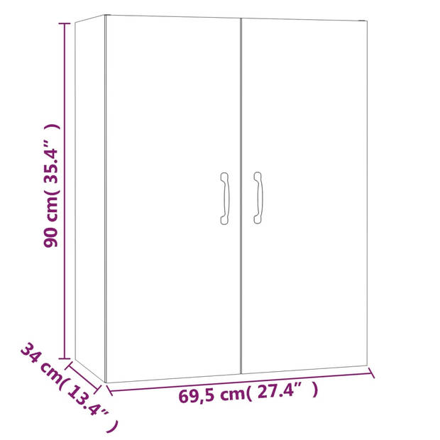 vidaXL Hangkast 69,5x34x90 cm bewerkt hout bruin eikenkleur