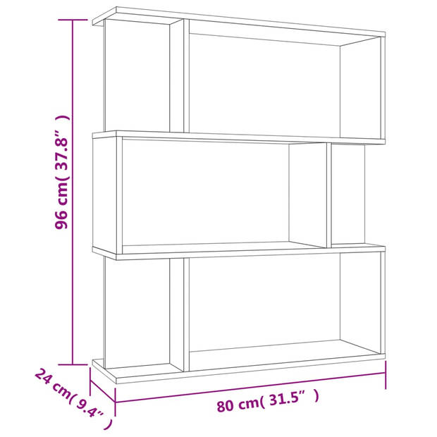 The Living Store Boekenkast Klassiek Betongrijs 80x24x96cm - Ruime vakken - Eenvoudige montage