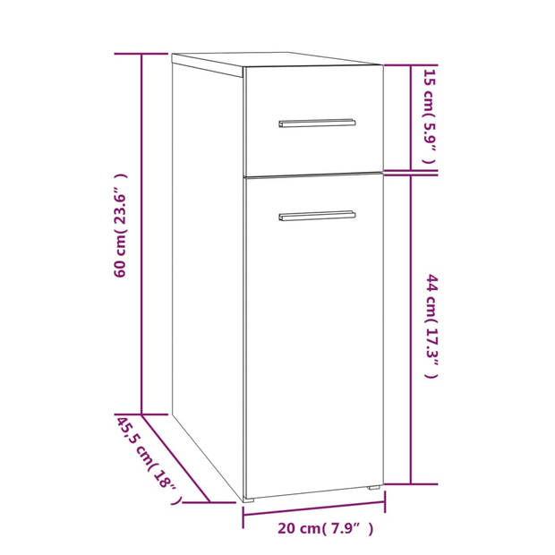 The Living Store Apothekerskast - Grijs sonoma eiken - 20 x 45.5 x 60 cm