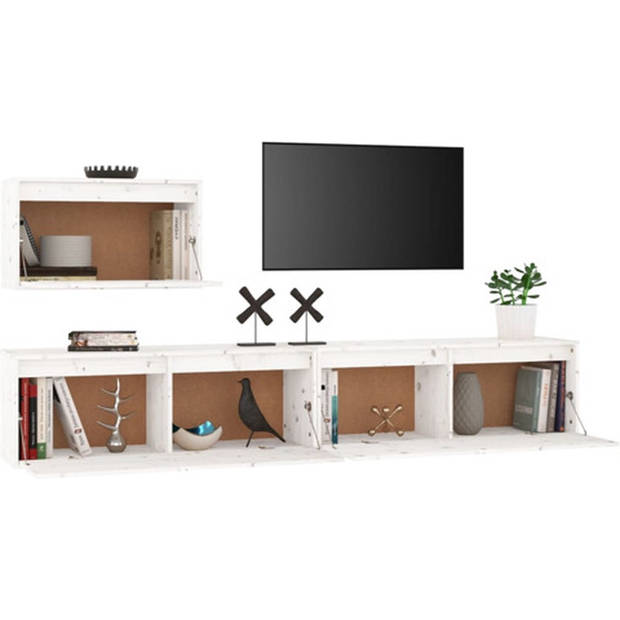 The Living Store TV-meubel The Living Store Grenenhouten wandmeubel - 60 x 30 x 35cm - wit