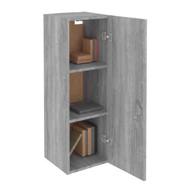 The Living Store Wandkast - Grijs Sonoma Eiken - 30.5 x 30 x 90 cm - Bewerkt hout