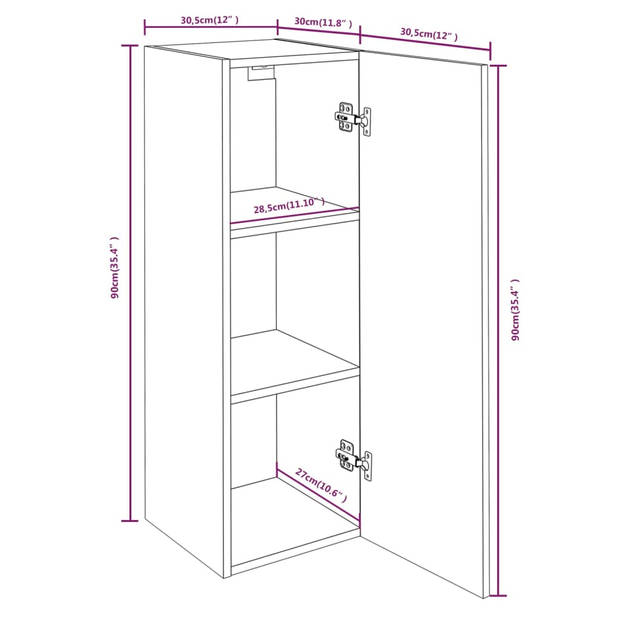 The Living Store Wandkast Bruineiken 30.5x30x90 cm - Hangende tv-meubelen