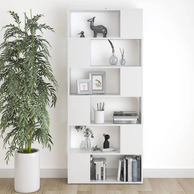 The Living Store Boekenkast Kamerscherm - 80 x 24 x 186 cm - Wit - Montage vereist - Stevig en duurzaam