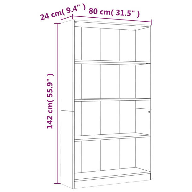 The Living Store Boekenkast - Grijs sonoma eiken - 80 x 24 x 142 cm - Met 4-laags ontwerp