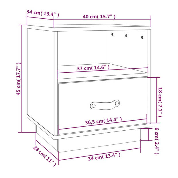 vidaXL Nachtkastjes 2 st 40x34x45 cm massief grenenhout honingbruin