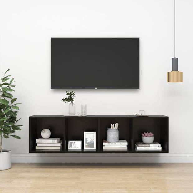 The Living Store Tv-meubel - Hoogglans zwart - 37 x 37 x 142.5 cm - Spaanplaat