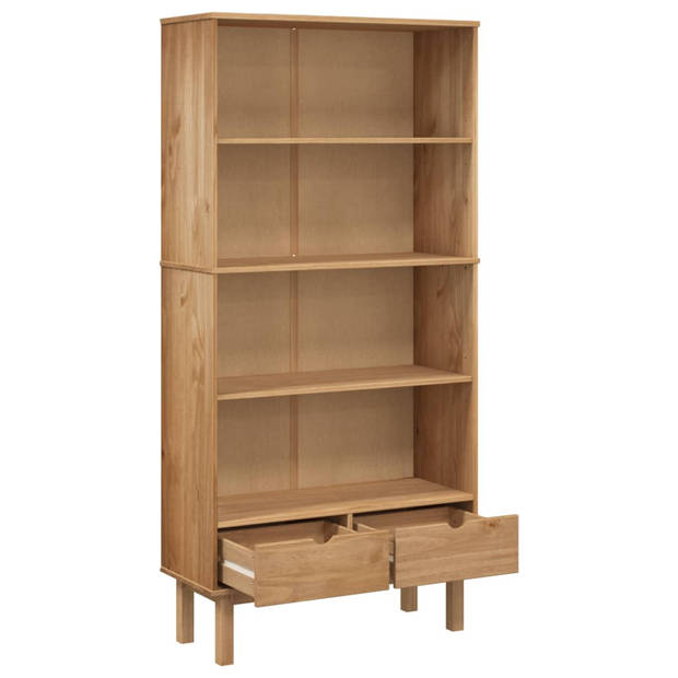 The Living Store OTTA Boekenkast - 88x35x180 cm - massief grenenhout - bruin