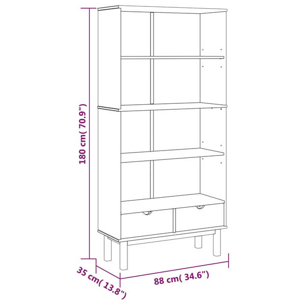 The Living Store OTTA Boekenkast - 88x35x180 cm - massief grenenhout - bruin