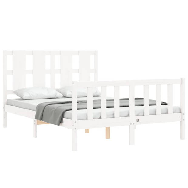 vidaXL Bedframe met hoofdbord massief hout wit 120x200 cm