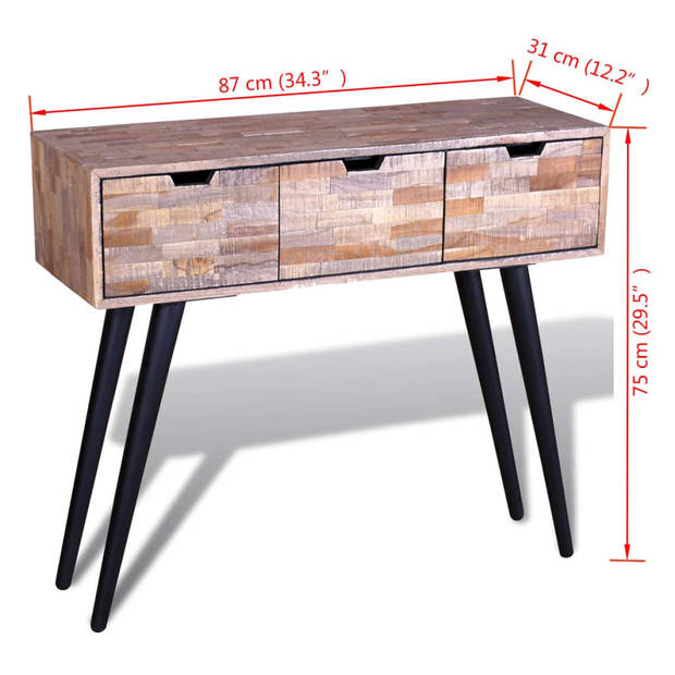 vidaXL Wandtafel met 3 lades gerecycled teakhout