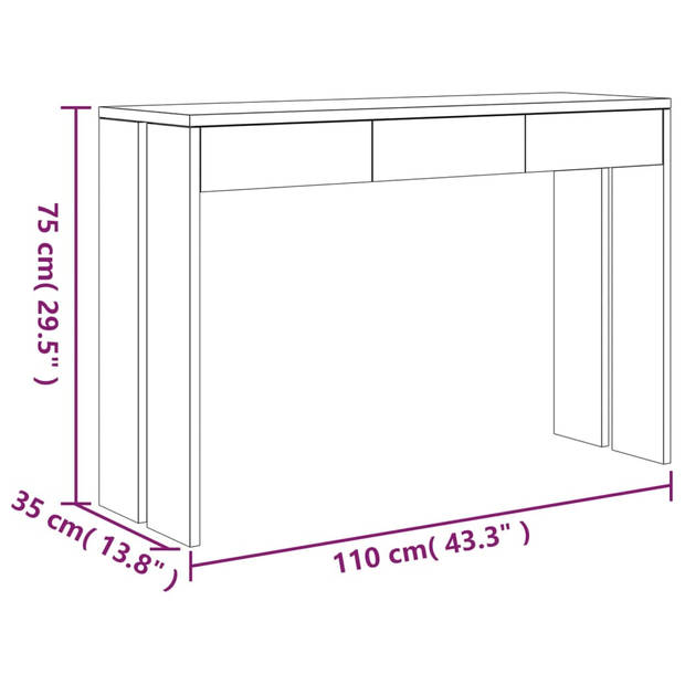 The Living Store Wandtafel Teakhouten Koloniaal 110x35x75cm - 3 Lades