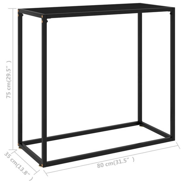 vidaXL Wandtafel 80x35x75 cm gehard glas zwart