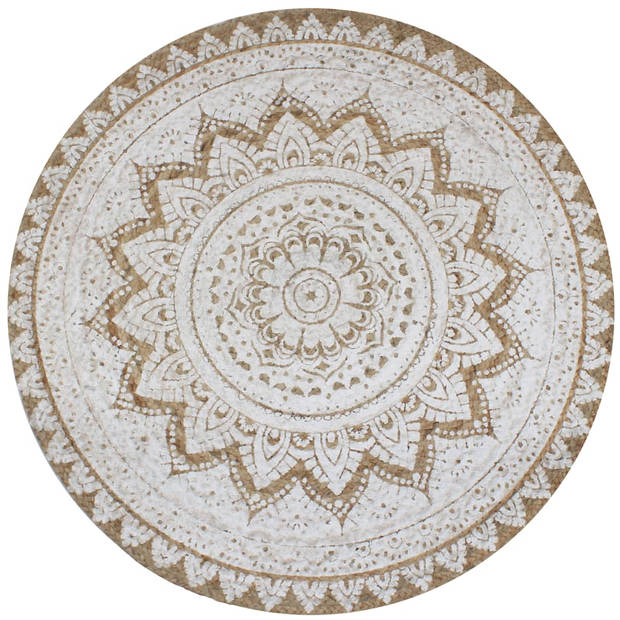 The Living Store Vloerkleed - Jute - 120cm - Mandala print