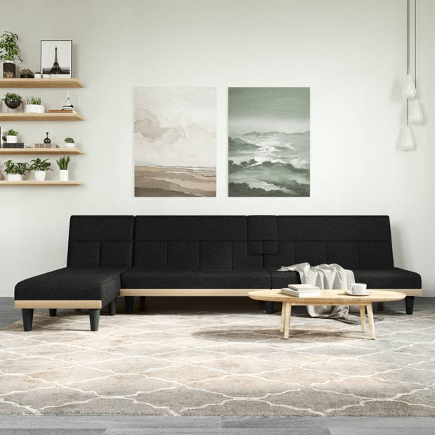 The Living Store L-Vormige Slaapbank - Multifunctioneel - 255 x 140 x 70 cm - Zwart - 100% polyester materiaal - Schuim