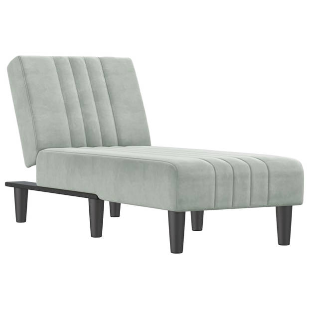 The Living Store Chaise Longue - Lichtgrijs Fluweel - Verstelbaar - 140x70x55cm