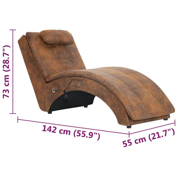 The Living Store Chaise Longue - Bruin - 142 x 55 x 73 cm - Massage en Verwarming