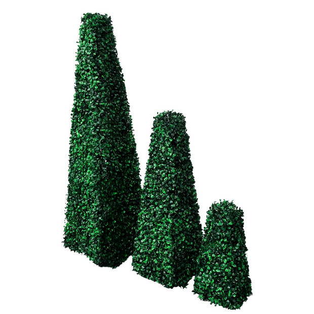 The Living Store Buxus Set - Piramidevormig - Kunststof - Gemengd groen - 3 stuks