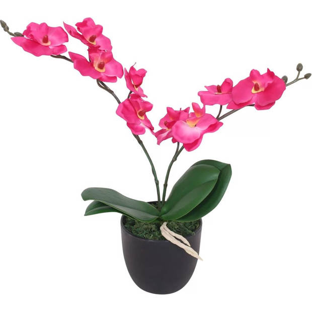 The Living Store Orchidee Kunstplant - 30 cm - 4 bladeren - 9 bloemen - Realistisch - Duurzaam - met pot