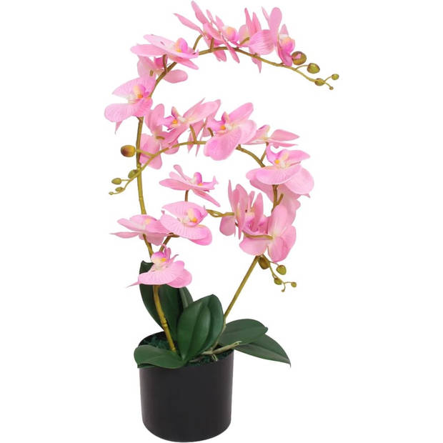 The Living Store Orchidee Kunstplant - 75 cm - Roze bloemen - Levensecht - Duurzaam materiaal - Inclusief pot