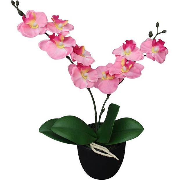 The Living Store Kunst Orchidee - 30 cm - Realistische uitstraling - Hoogwaardige materialen - Inclusief pot - Witte