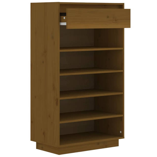 The Living Store Schoenenkast Grenenhout - 60 x 34 x 105 cm - Honingbruin